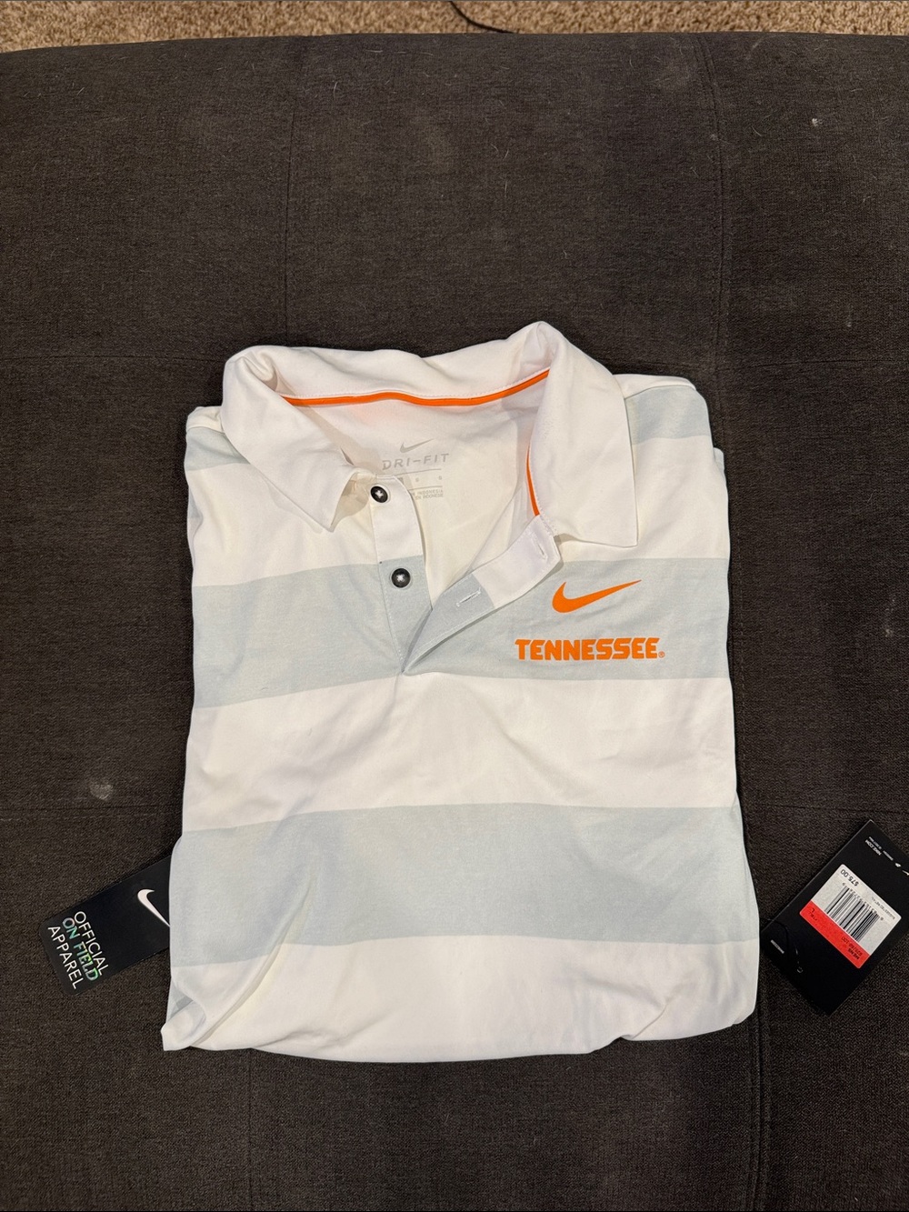 Nike White & Light Gray Stripe Tennessee Dri-FIT Polo with Orange Logo